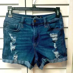 Hollister High-Rise Ripped Medium Wash Denim Shorts 3” Size 3